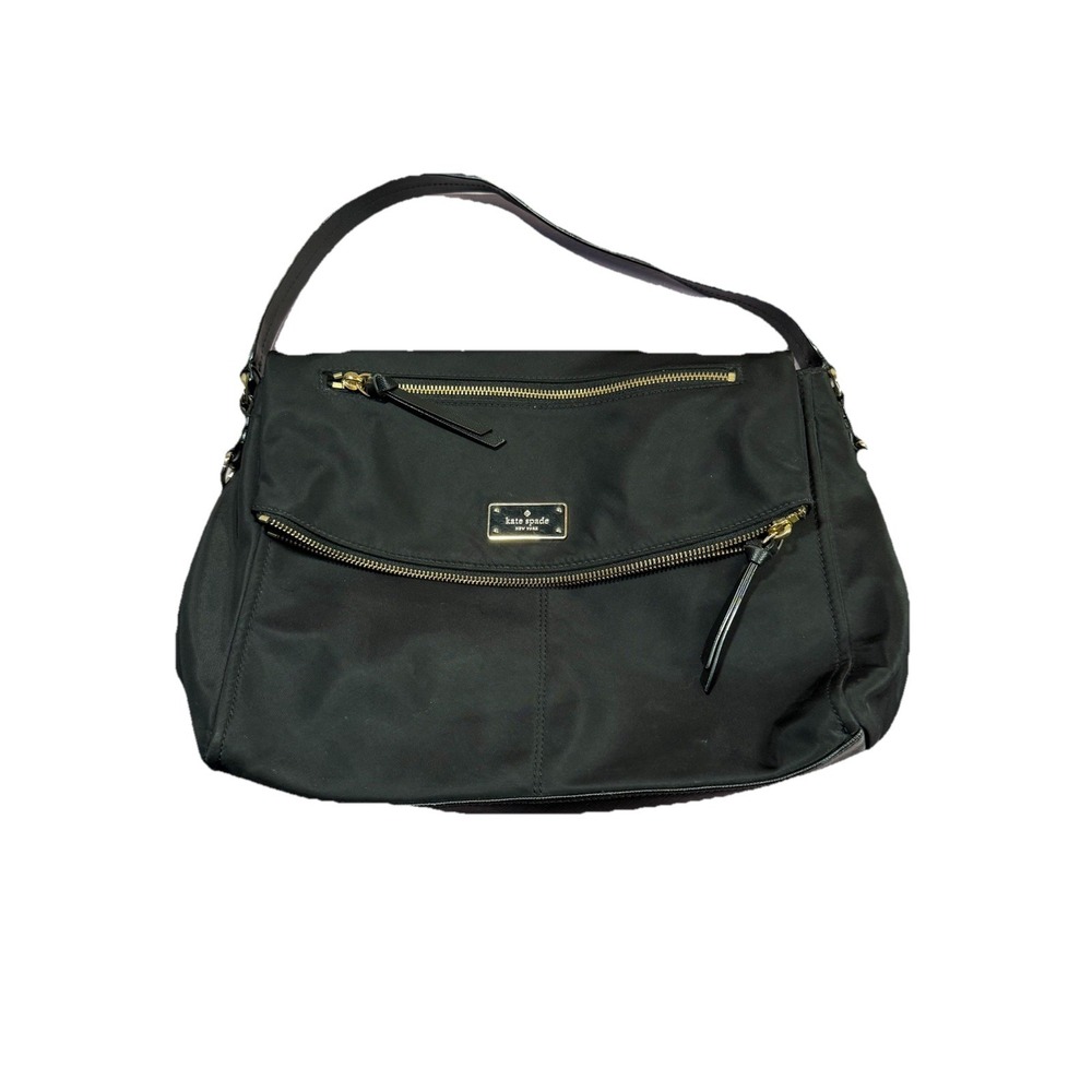 Kate Spade NY Black Nylon Flip-Top Adjustable‎ Shoulder Bag Zipper Logo Pocket
